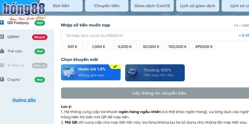Điều kiện nạp tiền BONG88 thành công Điều kiện nạp tiền BONG88 thành công